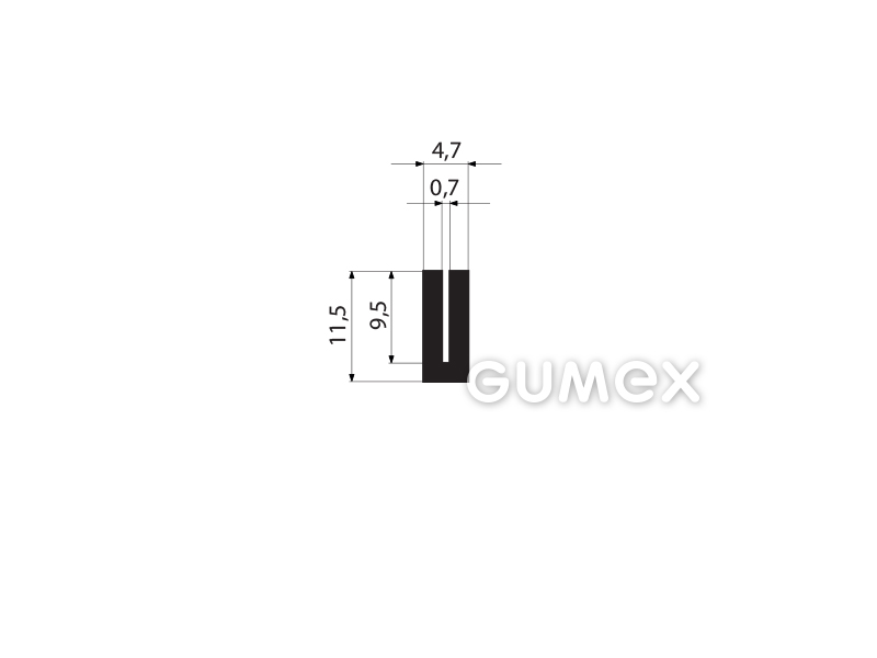 "U" Gummiprofil, 11,5x4,7/0,7mm, 70°ShA, EPDM, -40°C/+100°C, schwarz, 